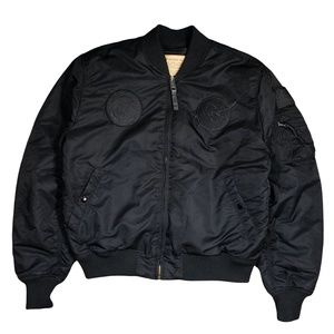 Alpha Industries NASA MA-1 Bomber Jacket Satin Black on Black Mens 2XL XXL